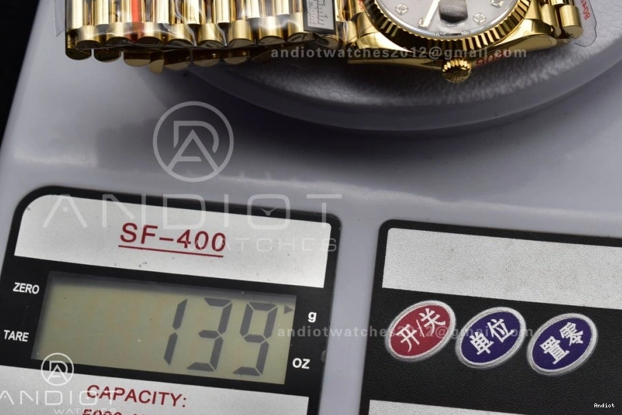 on DayDate (Gain President with Diamond QF YG Best Weight) Steel V5 Grey Square Dial Bracelet Edition vr3255 36 904L 0419